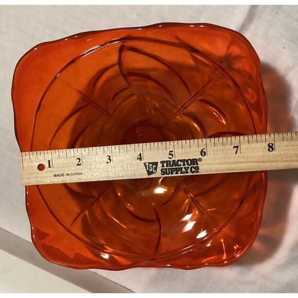 Viking Amberina Orange Yellow Glass Handblown Pedestal Bowl Dish 8" MCM Decor - Picture 13 of 13